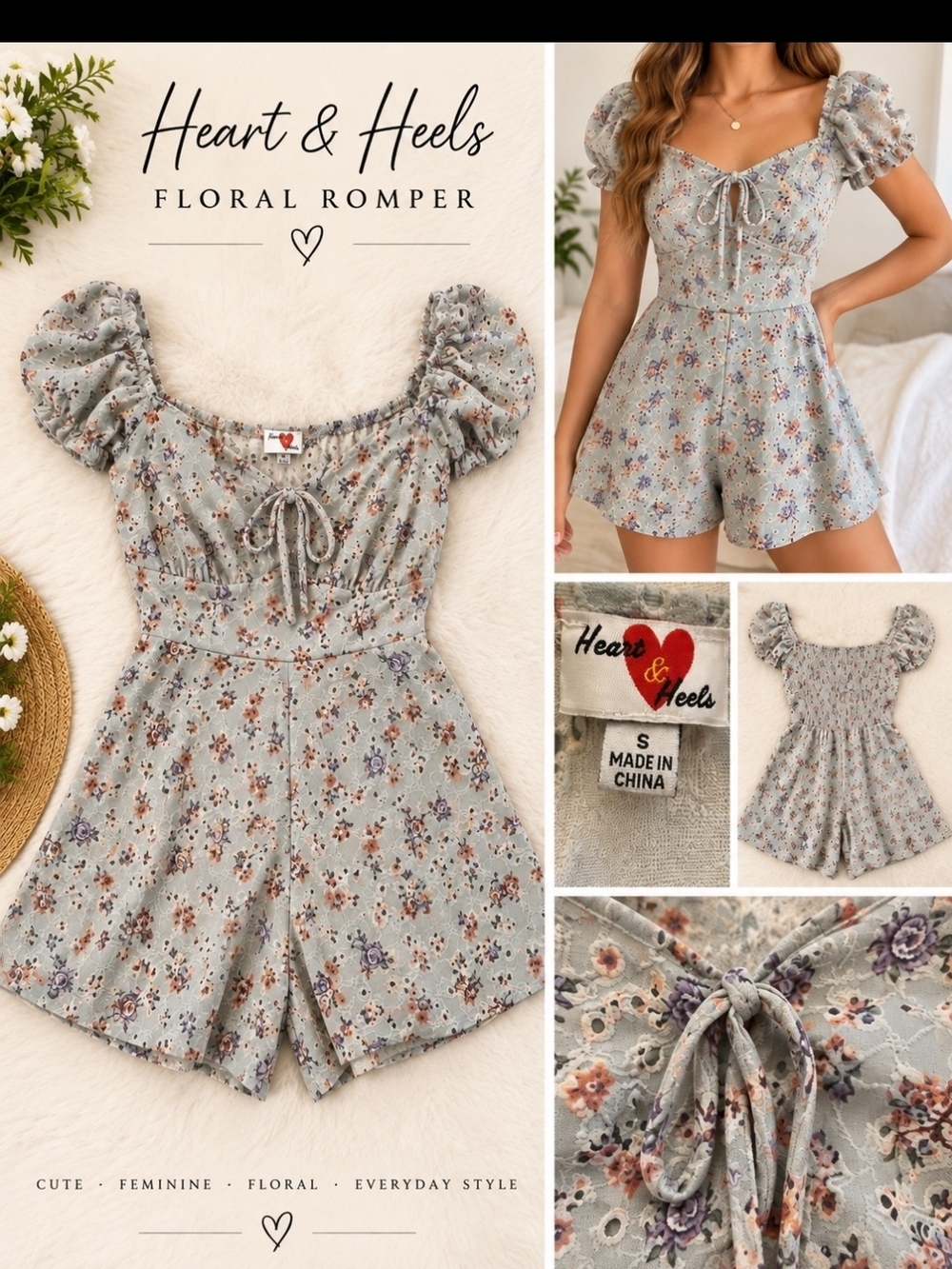 Floral Romper in Light Sage